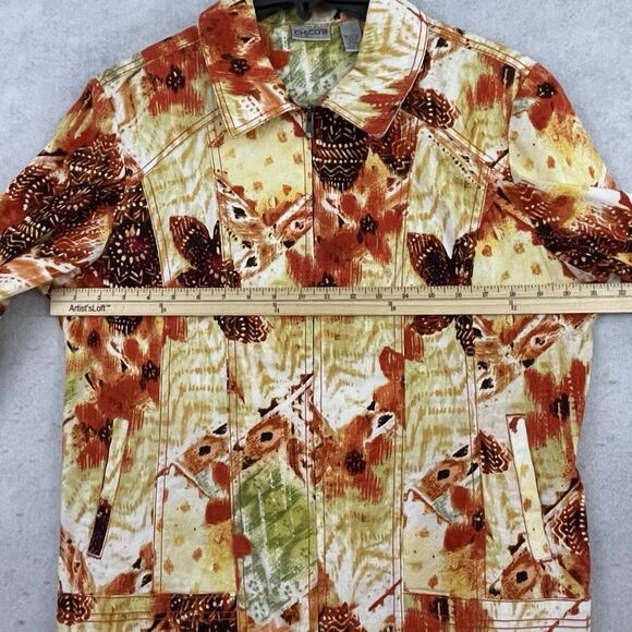 Chico's Full Zip Jacket Womens Size 2 US Medium Orange Floral Print Collared - Picture 5 of 12